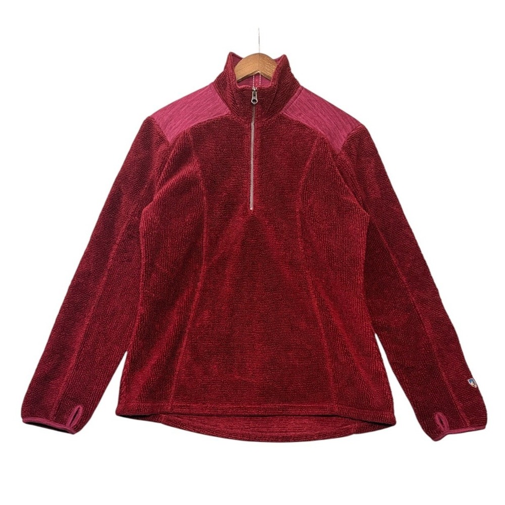 Kuhl Womens Quarter Zip Fleece Pullover Jacket L Red Thumbholes Outdoor Hiking